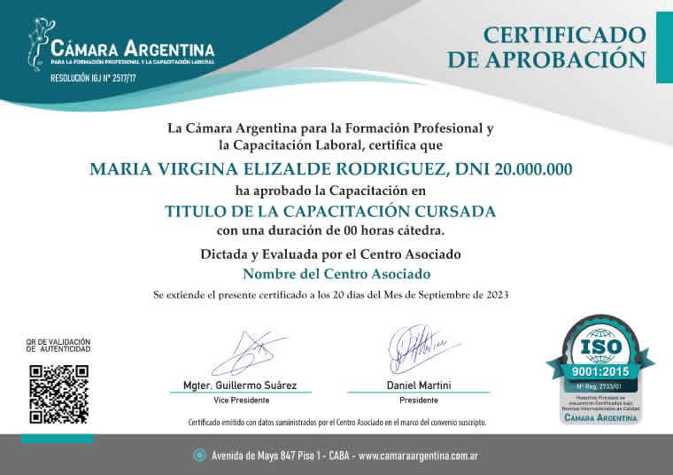 Certificado Camara Argentina